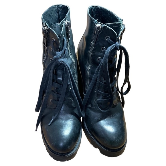 ASH Black Genuine Leather Poker Lace Up Motorcycle Ankle Combat Boot Sz 9 - Picture 3 of 10